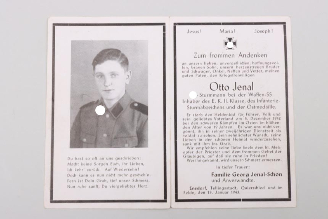 Waffen-SS death card Otto Jenal  6.Komp. SS.Inf.Rgt. "Nordland" - Dsuarikau