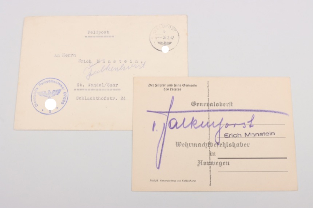 von Falkenhorst, Nikolaus - signed Knight's Cross winner postcard with envelope
