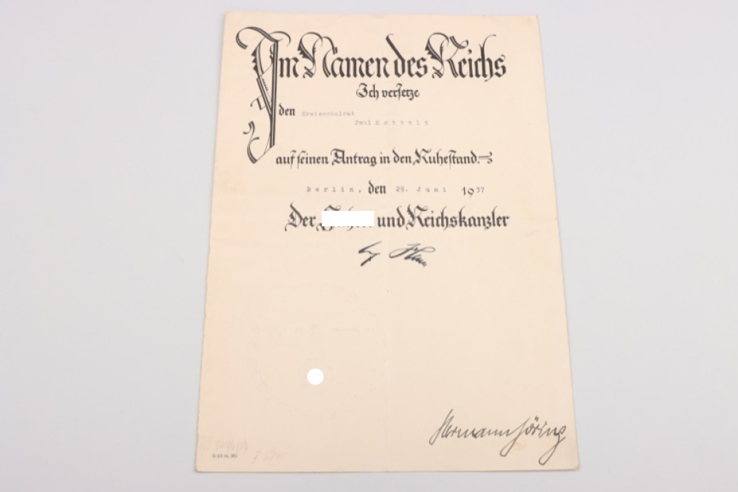 Hitler, Adolf & Göring, Hermann hand-signed certificate