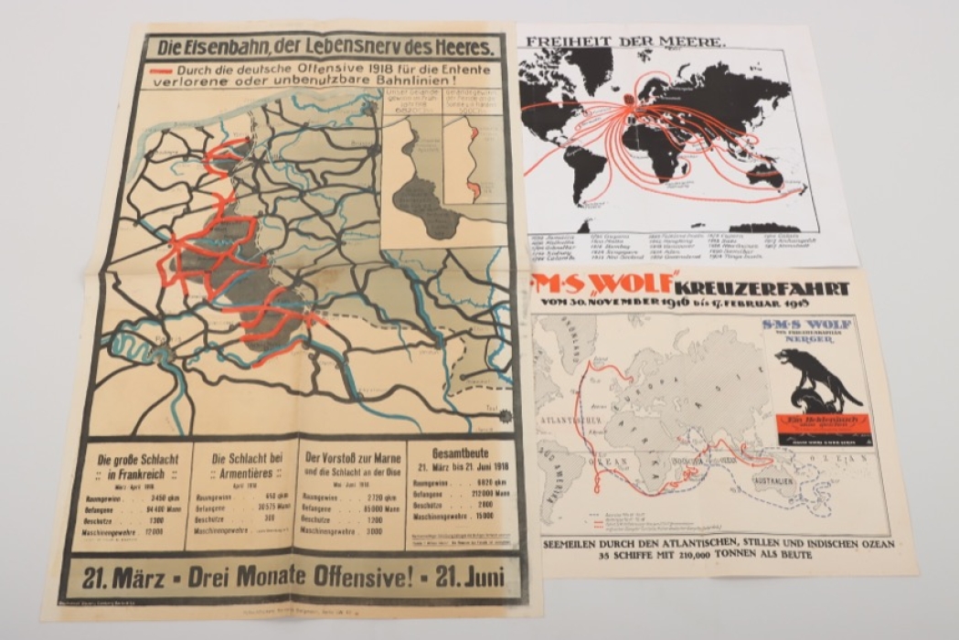 3x Patriotic posters "maps" 1st WW