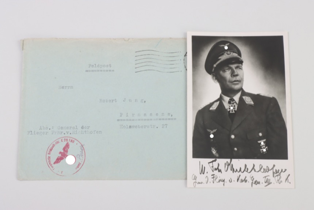 von Richthofen, Wolfram - GFM & Knight's Cross winner signed portrait postcard + envelope