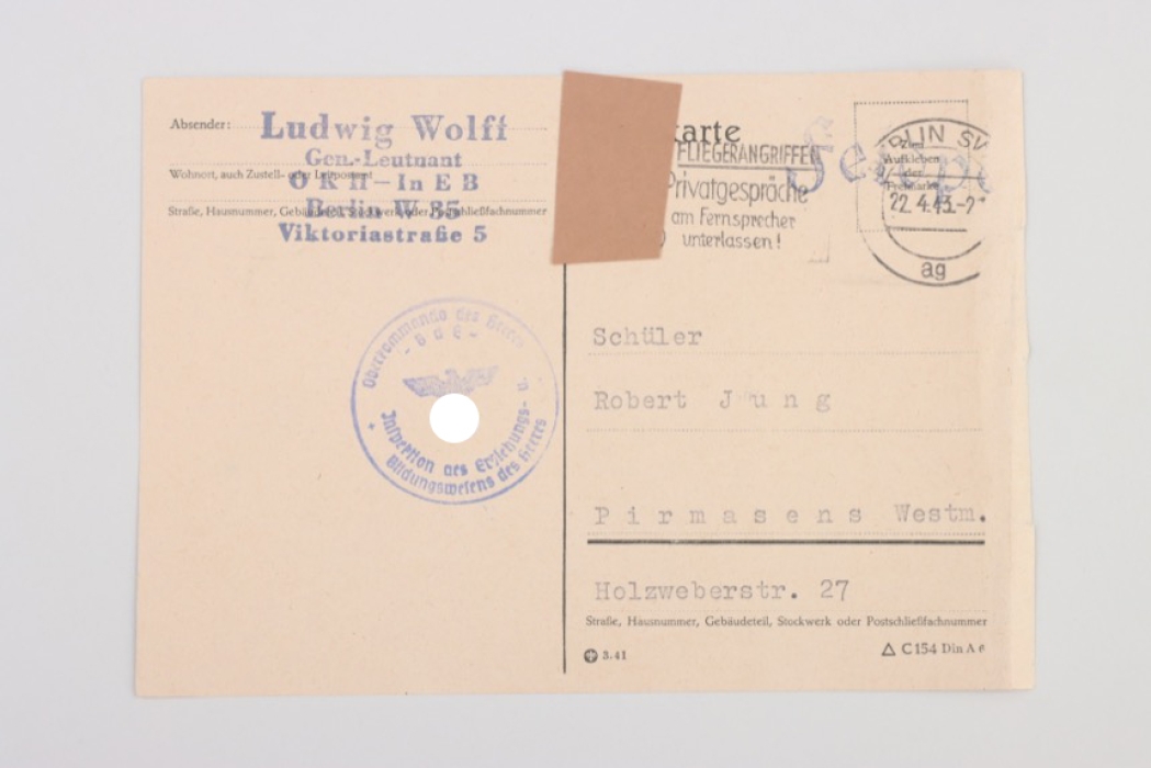 Wolff, Ludwig - Oak Leaves winner signed postcard
