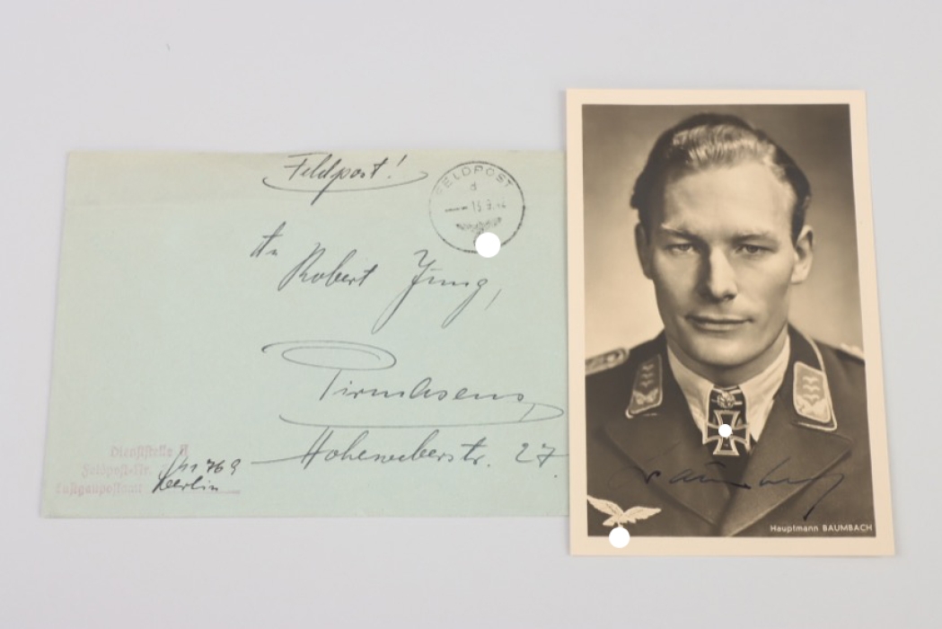Baumbach, Werner - Swords winner singed postcard with envelope
