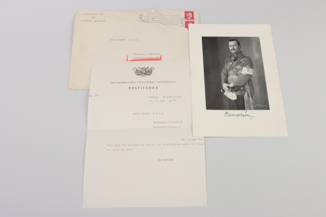 Mannerheim, Carl Gustaf - Oak Leaves winner portrait photo with letter & envelope