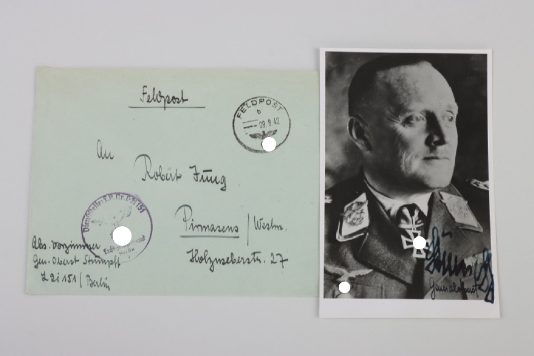 Stumpff, Hans Jürgen - Knight's Cross winner signed portrait photo with envelope