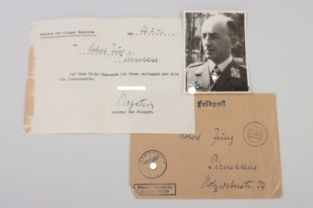 Bogatsch, Rudolf - Knight's Cross winner signed portrait photo with letter & envelope