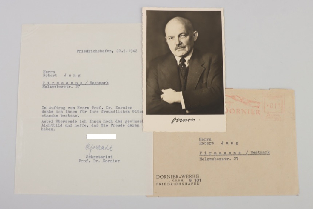 Dornier, Claude (Dornier-Werke) - portrait photo with letter and envelope