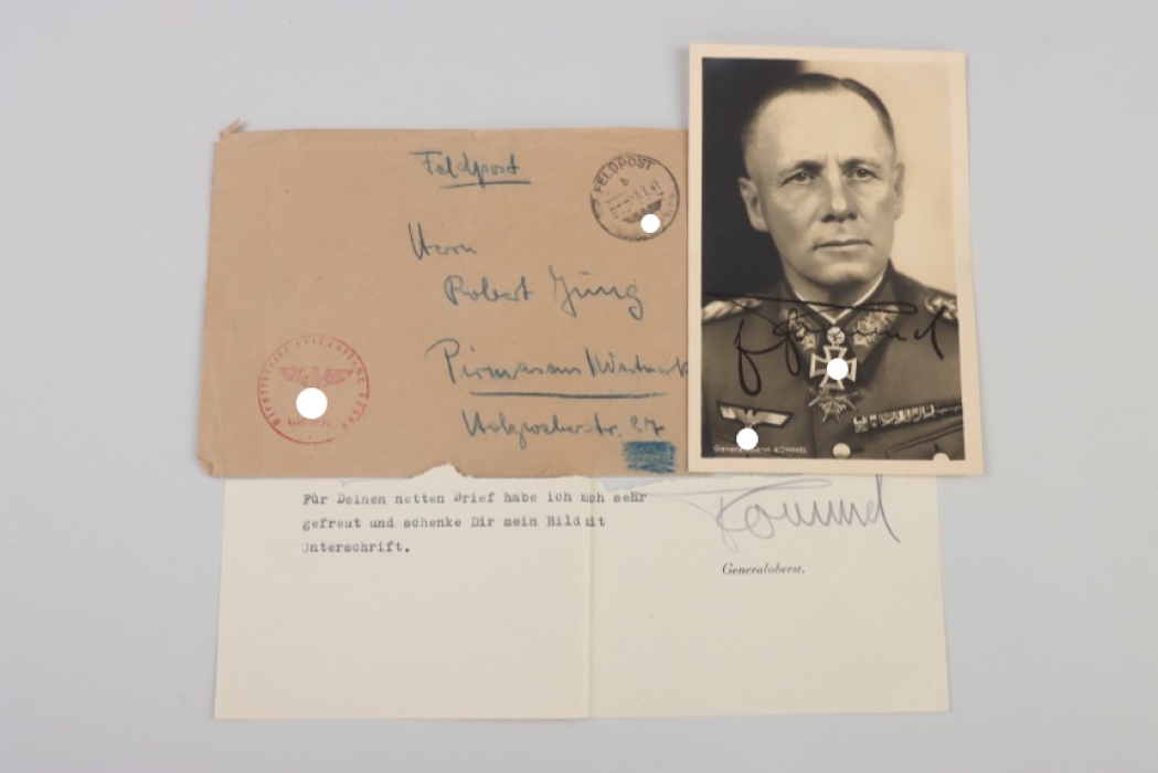Rommel, Erwin - GFM & Diamonds winner postcard and signed letter with envelope