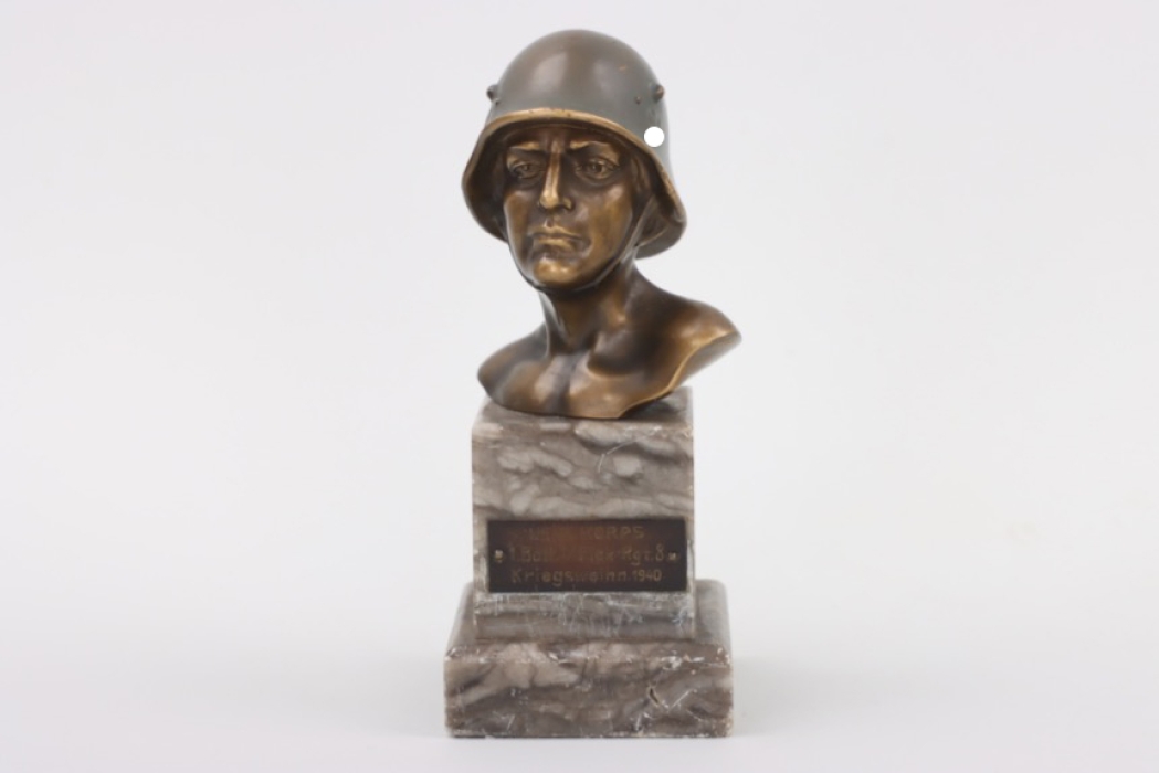 Bust Wehrmacht soldier bronced on stone base 1940