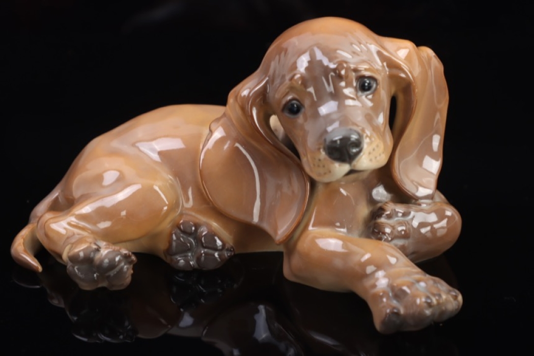 Allach porcelain No.1 - Young Dachshund lying, colored