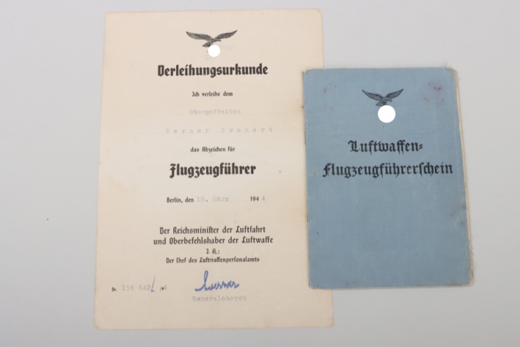 Certificate to Luftwaffe Pilot's Badge + ID card - Jagdgeschwader 110