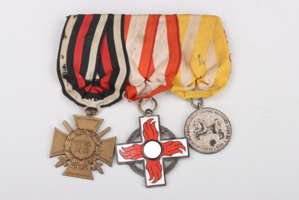 3-place medal bar of a World War I veteran & firefighter