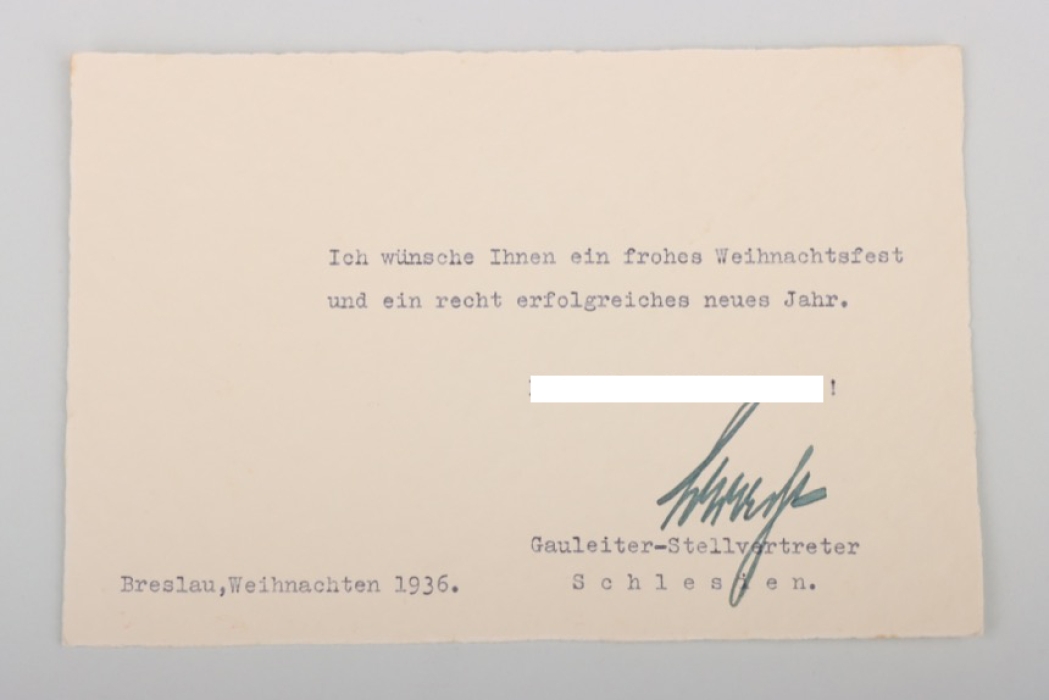 Bracht, Fritz (Gaulteiter) - signed New Year's card 1936