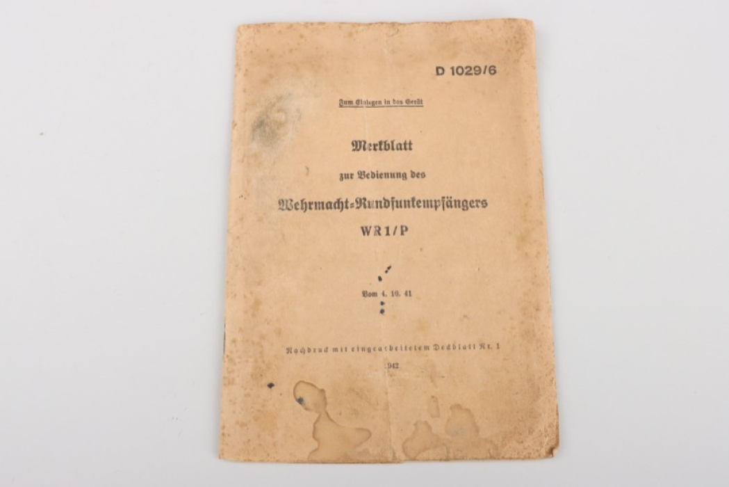 Instruction manual for the Wehrmacht front line radio "WR1/P"