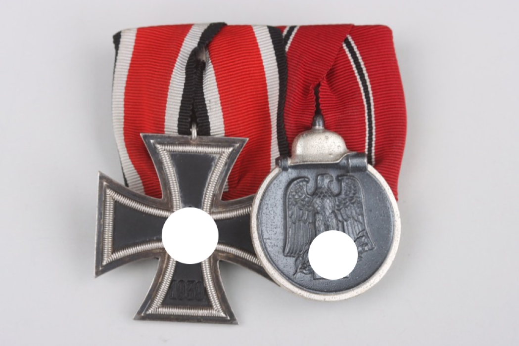 2-place medal bar - 1939 Iron Cross 2nd Class & East Medal (mint)