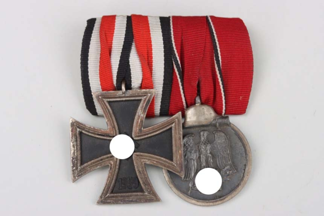2-place medal bar with 1939 Iron Cross 2nd Class & East Medal