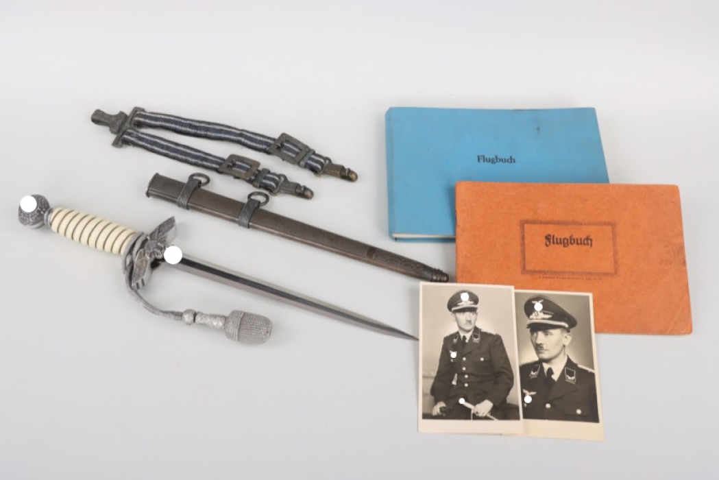 M37 Luftwaffe officer's dagger with portepee & hangers + two flight books