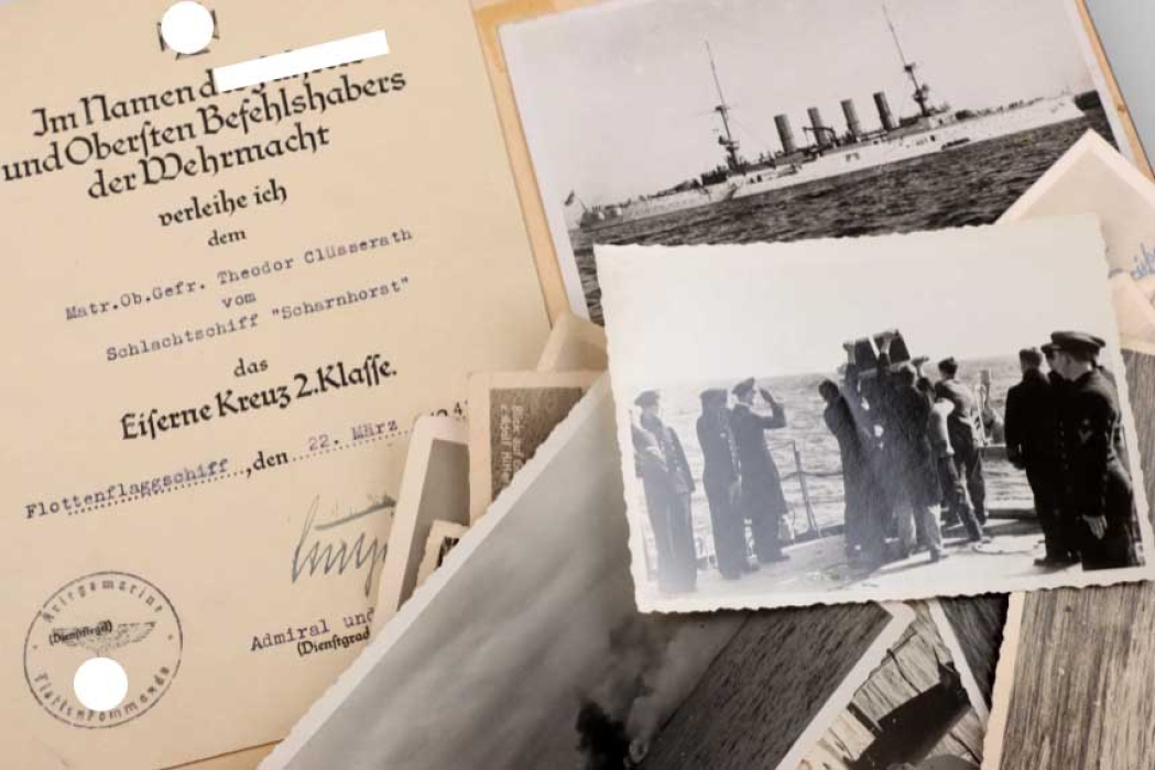 Kriegsmarine photo album "Schlachtschiff Scharnhorst" + Iron Cross 2nd Class certificate