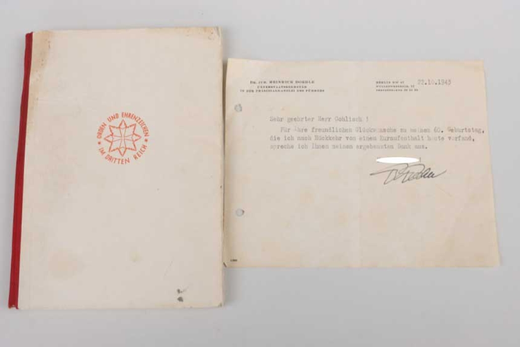 Book "Orden und Ehrenzeichen" and signed letter by Doehle