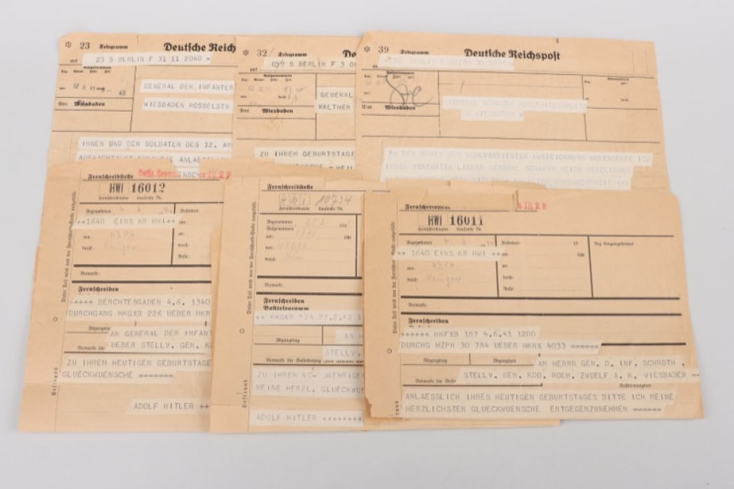 Schroth, Walther (General) - six telegrams from high-ranking politicians