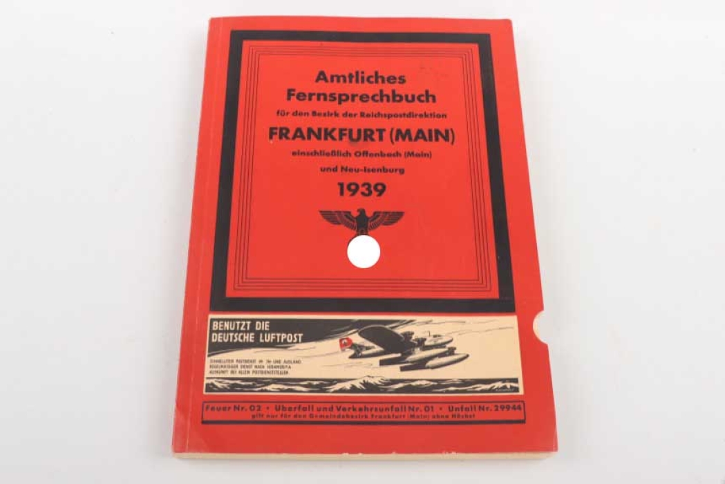 "Amtliches Fernsprechbuch Frankfurt (Main)" mit Brief - 1939
