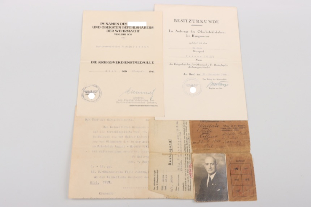 Kriegsmarine WWI + WWII - U-Flottille "Pola", "U38" & "Aviso Grille" Certificate and document grouping
