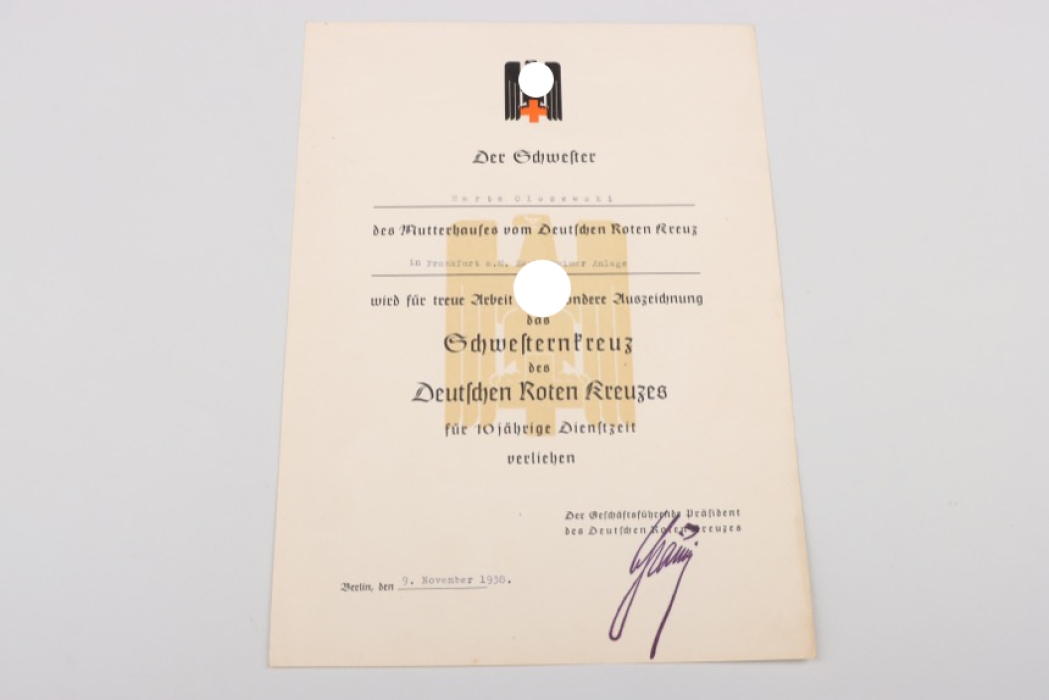 DRK Nurse Cross for 10 years "Schwesternkreuz" certificate