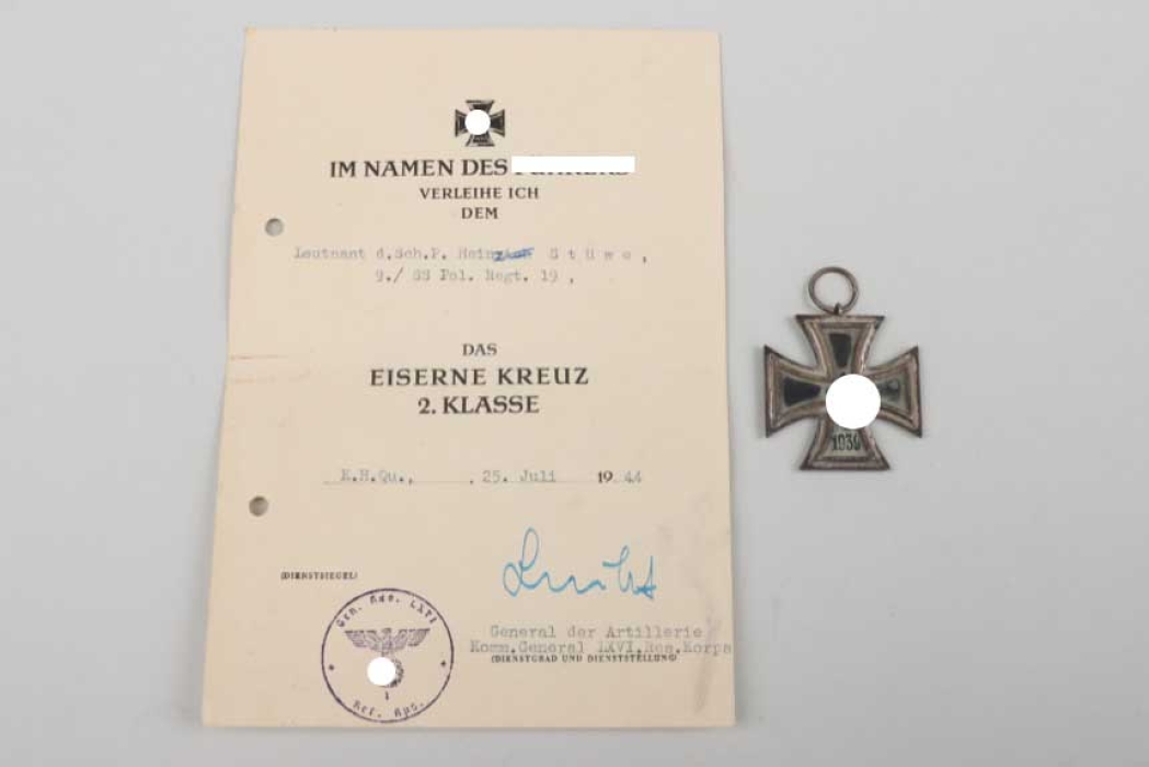1939 Iron Cross 2nd Class with certificate (SS Pol. Regt. 19)
