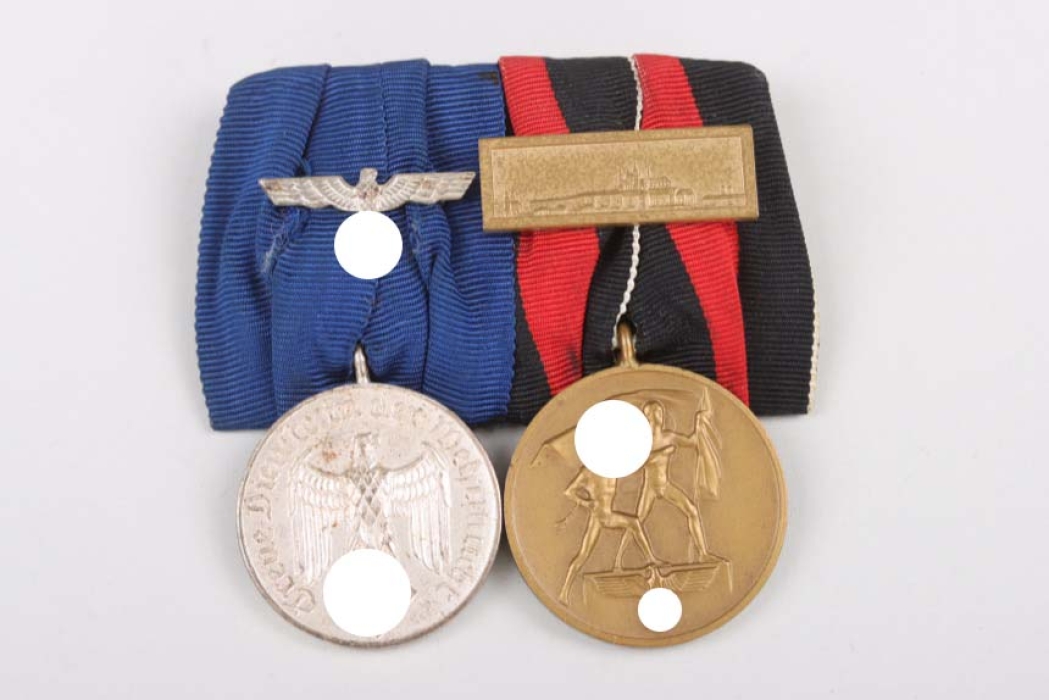 2-place medal bar with Wehrmacht Long Service Award & Sudetenland Medal