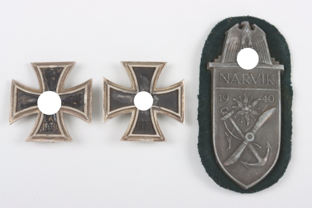 Gebirgsjäger Oberfeldwebel - Heer Narvik Shield & two 1939 Iron Crosses 1st Class
