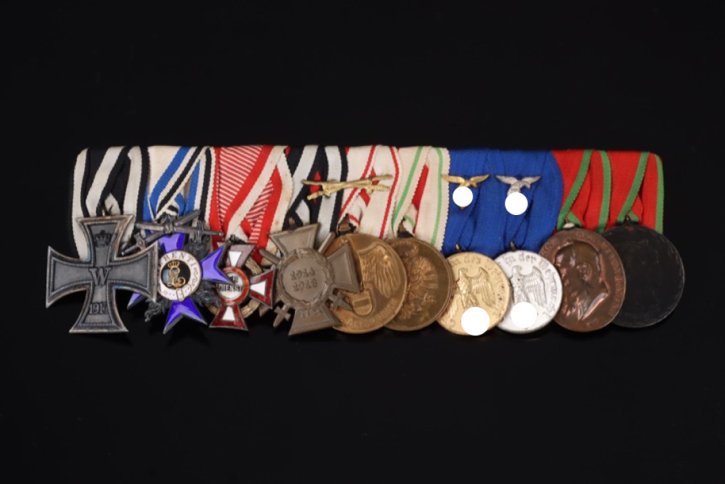 Impressive 10-place medal bar with Bavarian Military Merit Order 4th Class