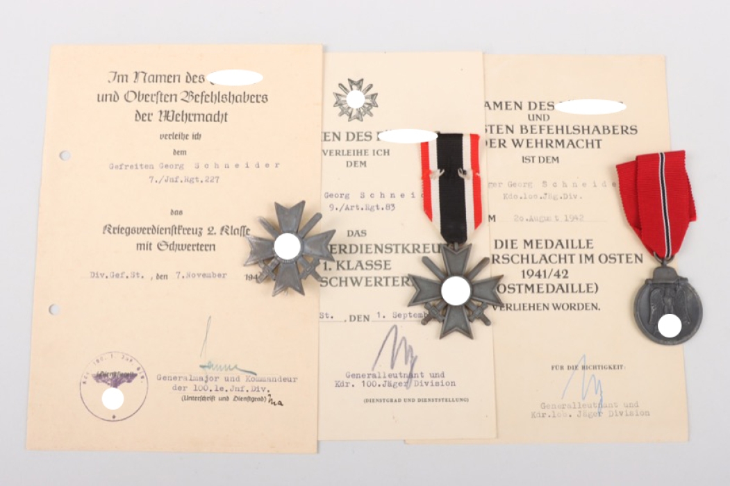 Art.Rgt. 83 document and medal grouping - 100. Jäger-Division