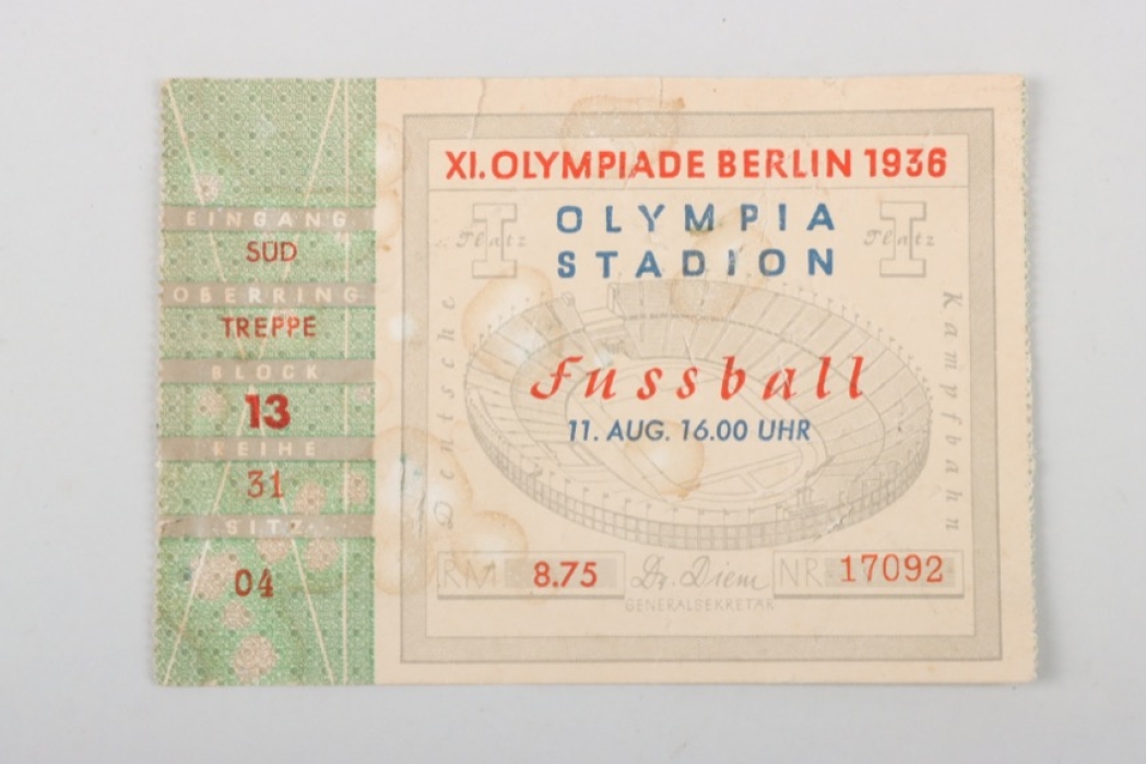 Socker ticket - XI. Olympic Games Berlin 1936
