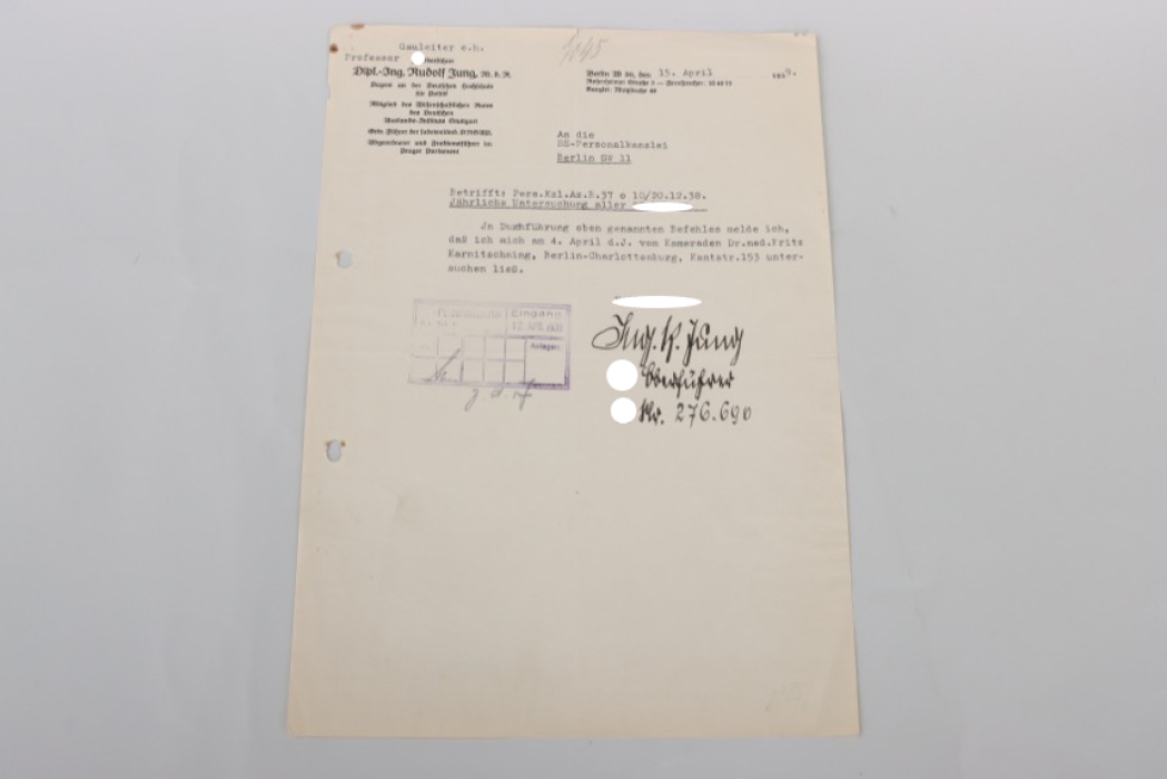 Jung, Rudolf  - signed letter