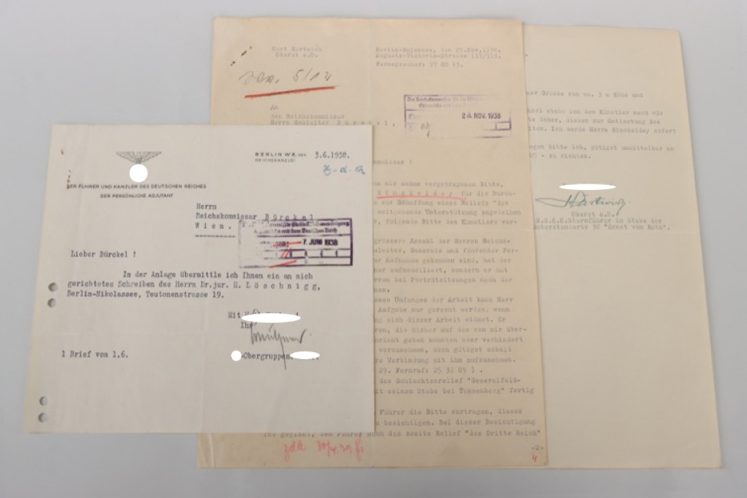 Brückner, Wilhelm (Hitler's adjutant) - signed letter to Gauleiter Bürckel & another letter