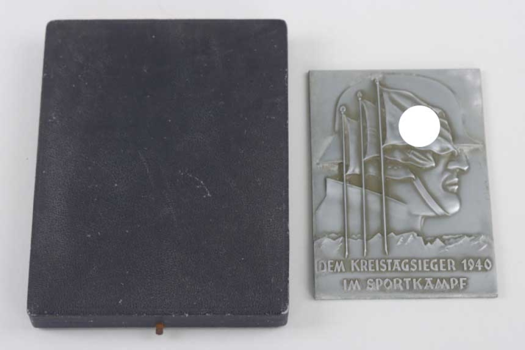 1940 sports plaque "Dem Kreistagsieger im Sportwettkampf" in case - Poellath