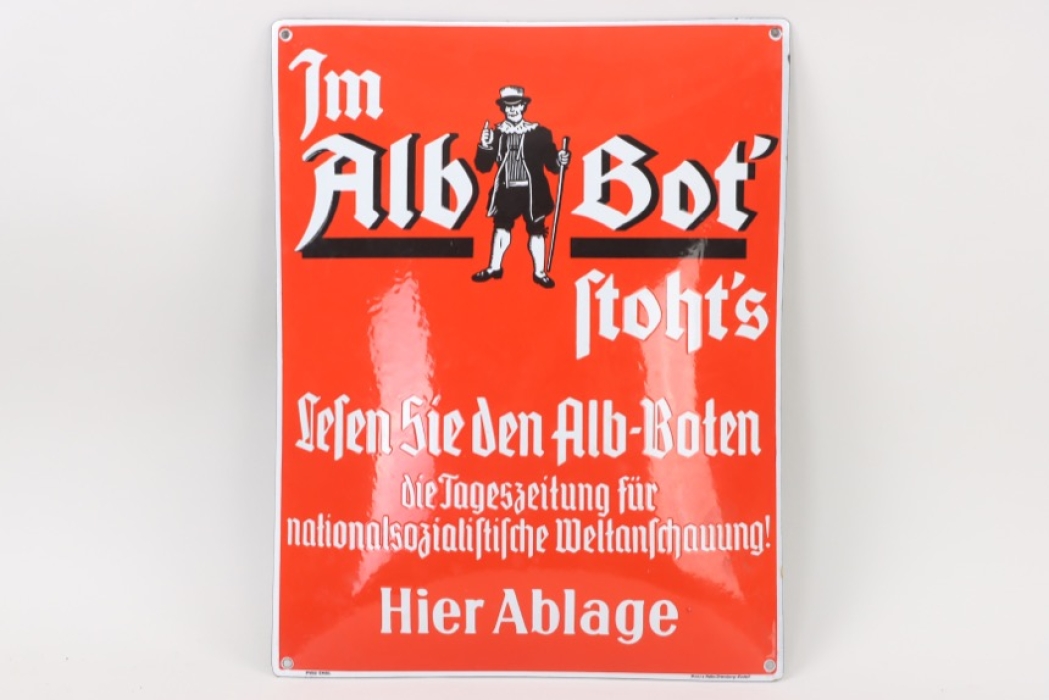 Colored enamel sign "Alb-Bote" newspaper + tag
