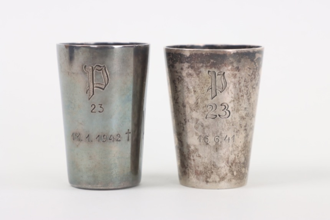 2 x Panzerjägerregiment 23 schnapps cups - silver