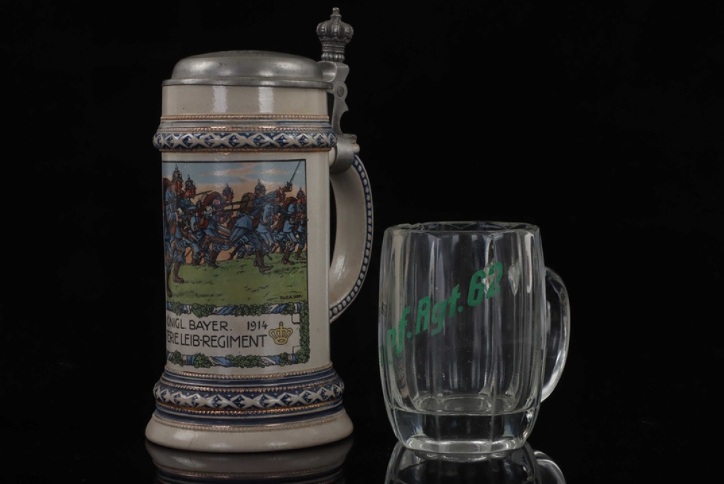 Bavarian Leibregiment anniversary stone mug & Inf.Rgt. 62 beer glass