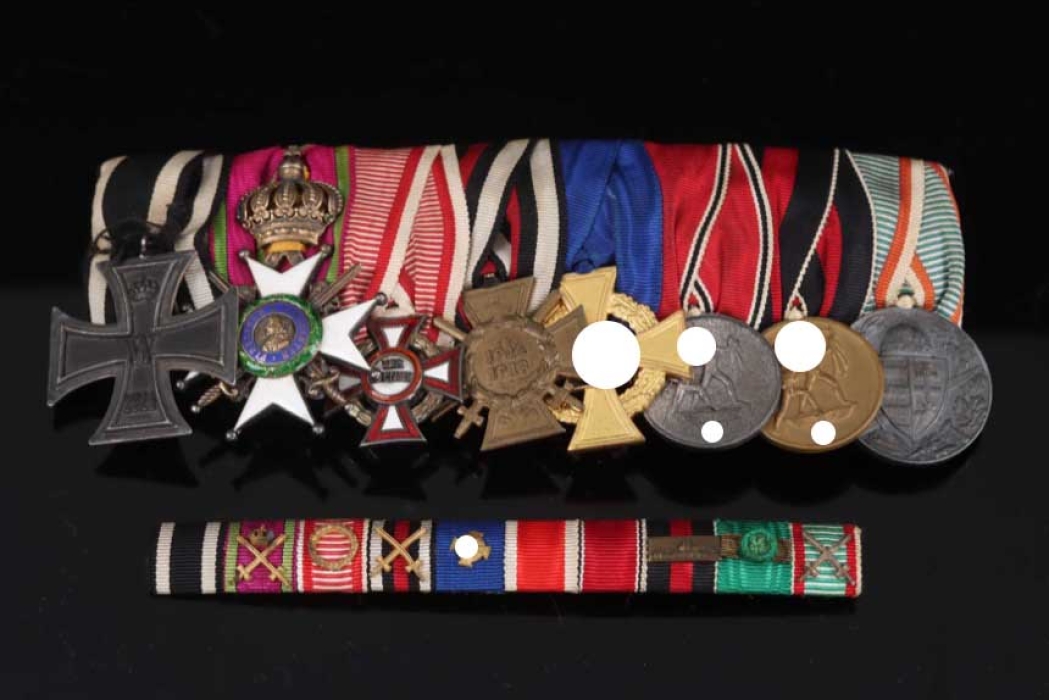 Saxon Medal bar with 8 decorations and corresponding small field bar