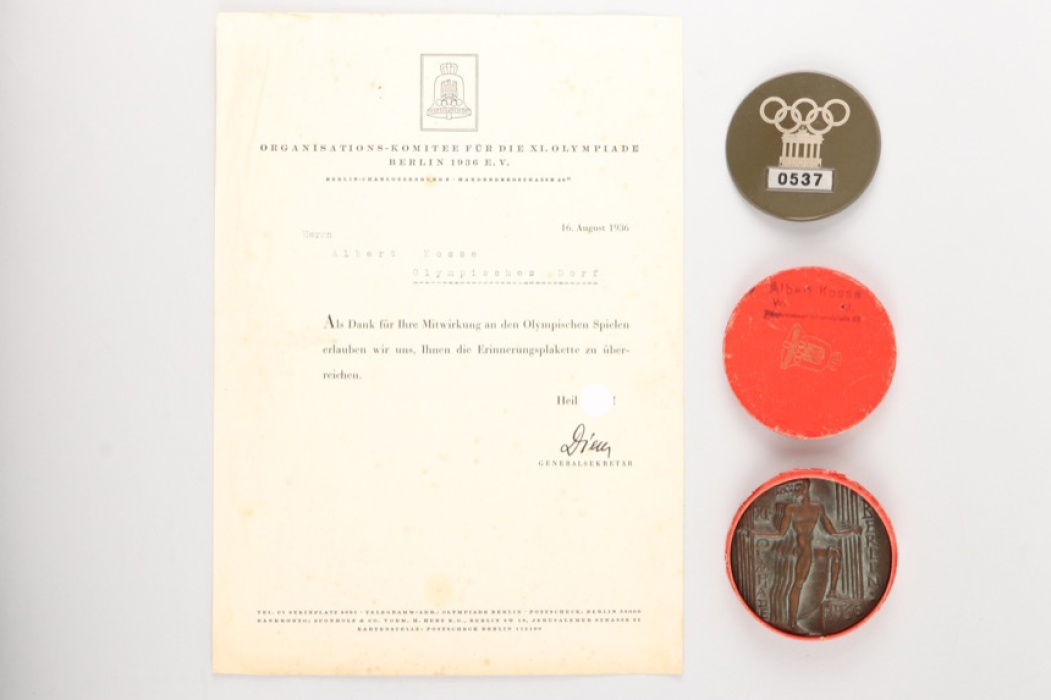 Olympic Games 1936 - Participant Medal Grouping Albert Kosse