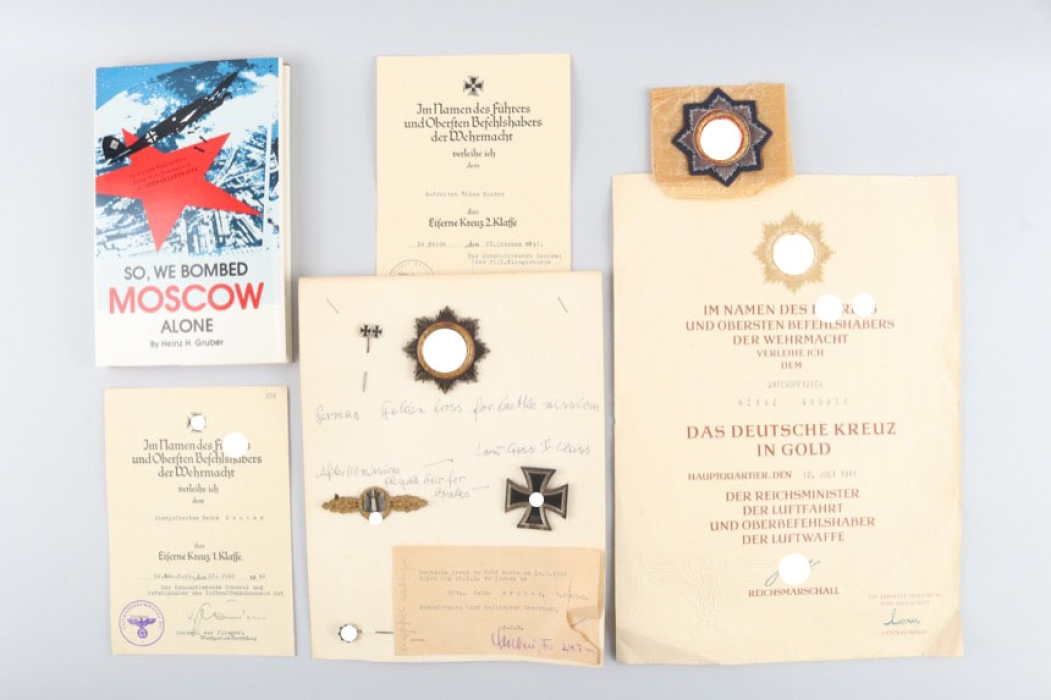 German Cross in Gold grouping to Bomber Pilot Heinz Gruber