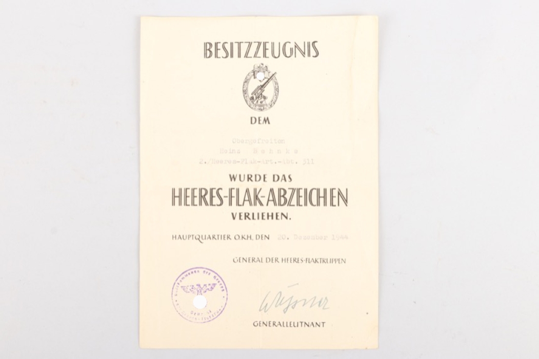 Army Flak Badge - 2./Heeres-Flak-Art.-Abt. 311