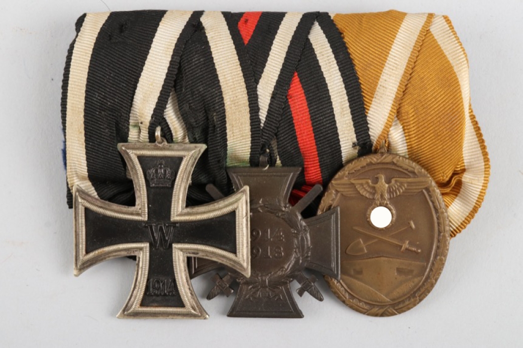 Post 1945 3-place medal bar for a WW1 veteran