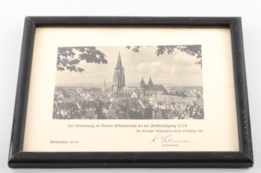 Framed Photo for the Labor Mission on the Westwall in 1938