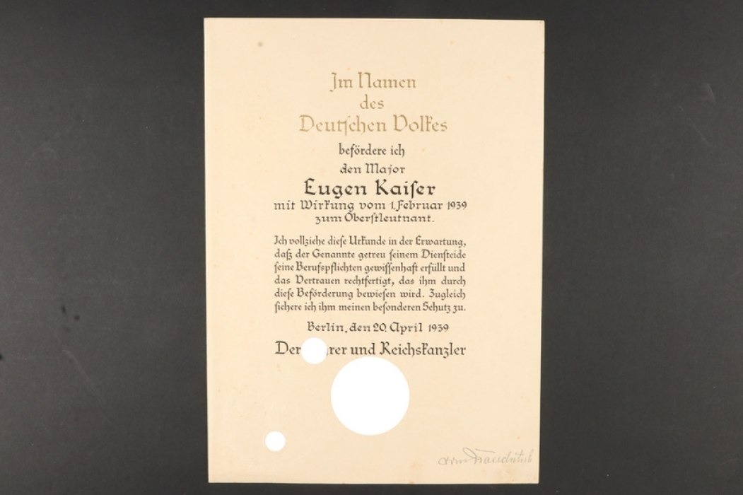 Promotion signed by von Brauchitsch