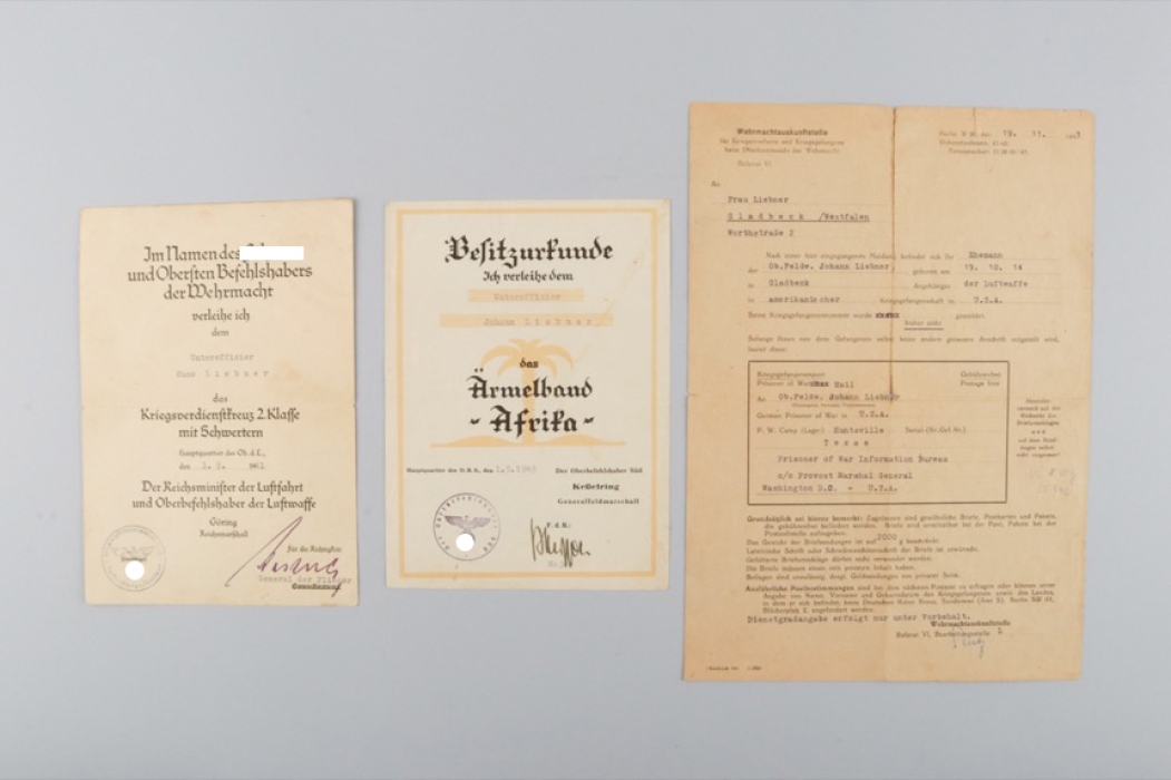 Luftwaffe cuffband "AFRIKA" document grouping